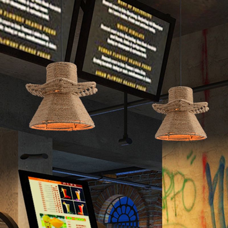 Beige 1-kop plafond hanglamp Licht verouderd touw urn vorm hangende lamp armatuur voor restaurant