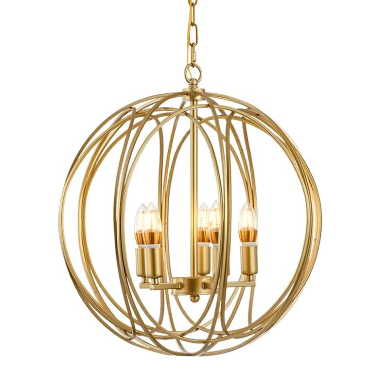 Antique Style Globe Chandelier Metal Suspension Light Fixture in Gold for Hallway