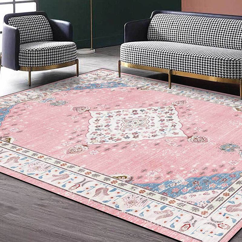 Alfombra de estampado floral angustiada rosa alfombra de área de poliéster chic