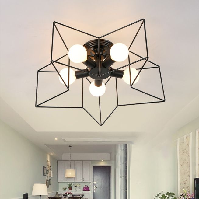 Modern Star Shape Semi Flush Mount Lighting Metal 5 Lights Semi Flush Light Fixtures