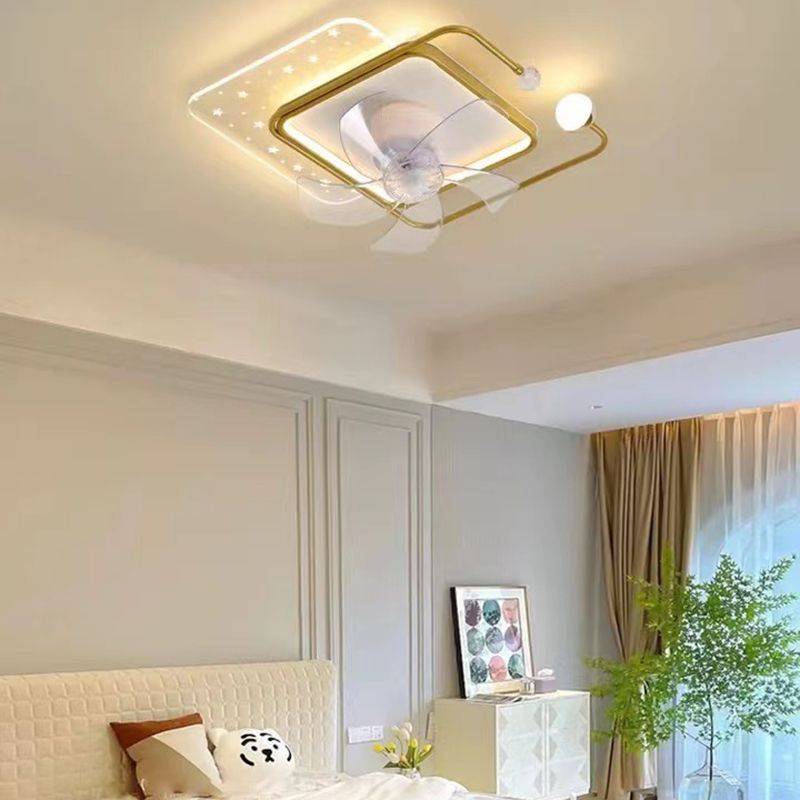 Metal Geometric Shape Ceiling Fan Modern Style 3 Lights Ceiling Fans Fixtures