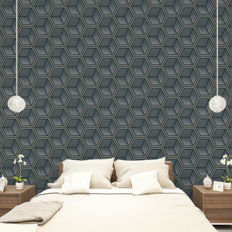 Cube Geometry Wallpaper Roll Moisture Resistant Wall Covering for Bedroom, Non-Pasted