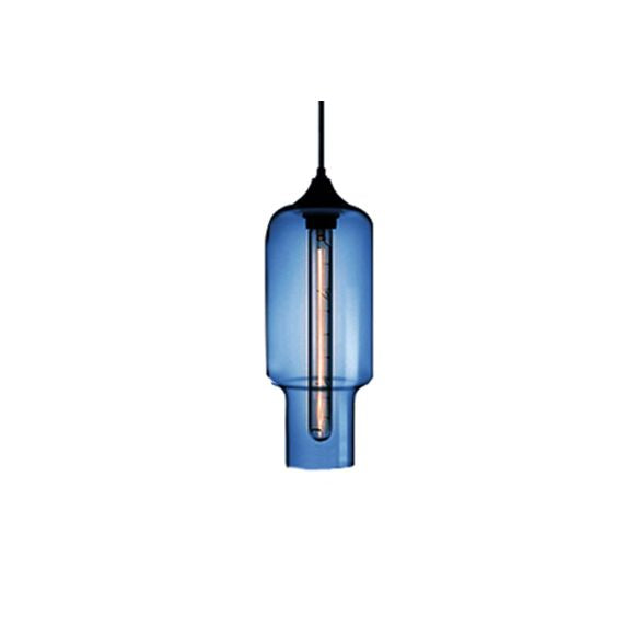 1 Light Ceiling Pendant Light with Bottle Glass Shade Contemporary Red/Brown/Blue Hanging Light