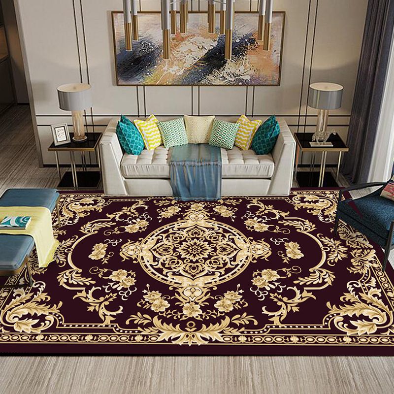 Chinese Living Room Rug Multi Colored Geometric Printed Area Rug Polyster Non-Slip Pet Friendly Indoor Rug