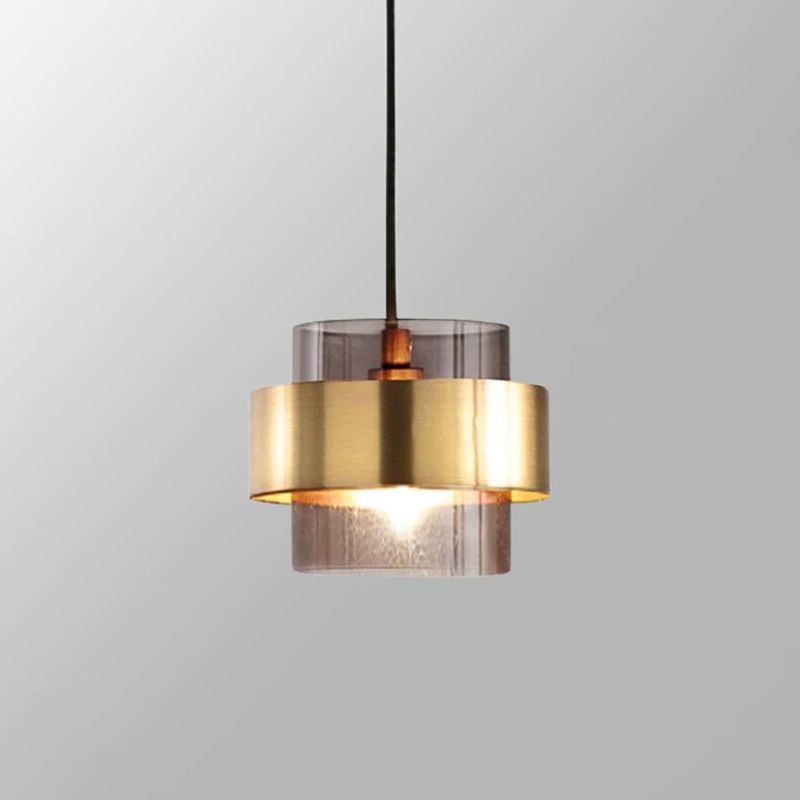 Cylindrical Glass Hanging Lamp Modern Minimalism 1 Light Pendant Light Fixture with Metal Ring