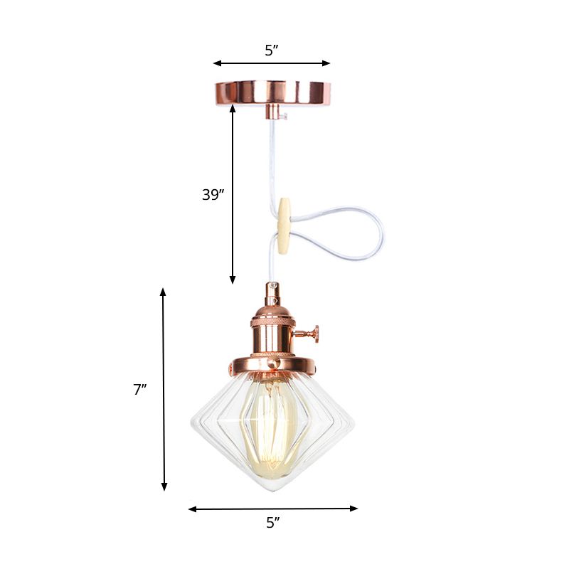 1 Leichte Innenhänge hängende leichte industrielle Höhe verstellbarer Schwarz/Bronze/Messing -Anhänger Beleuchtung mit Diamantbern-/klarer Glasschatten