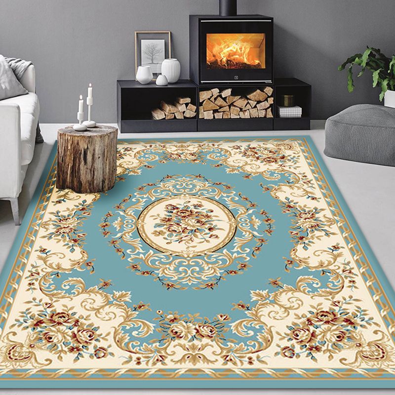 Tapis de motif floral polyester bleu et beige Rapis de motif floral Anipage Animable Animable Anti-glip Un tapis intérieur pour salon