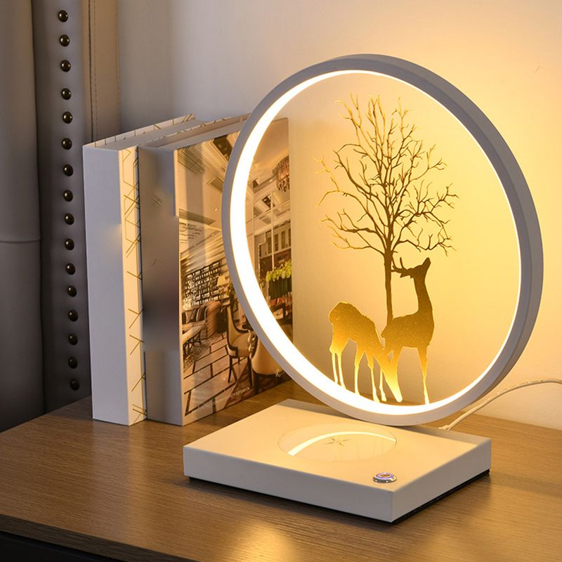 Metal Circle Shape Table Lamp Contemporary Style LED Table Light for Bedroom