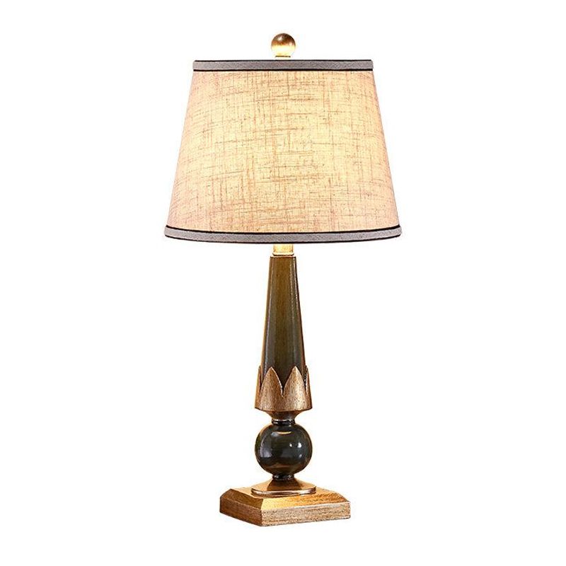 Minimalist Tapered Drum Night Lamp 1-Light Fabric Table Lighting in Green/Coffee for Bedside