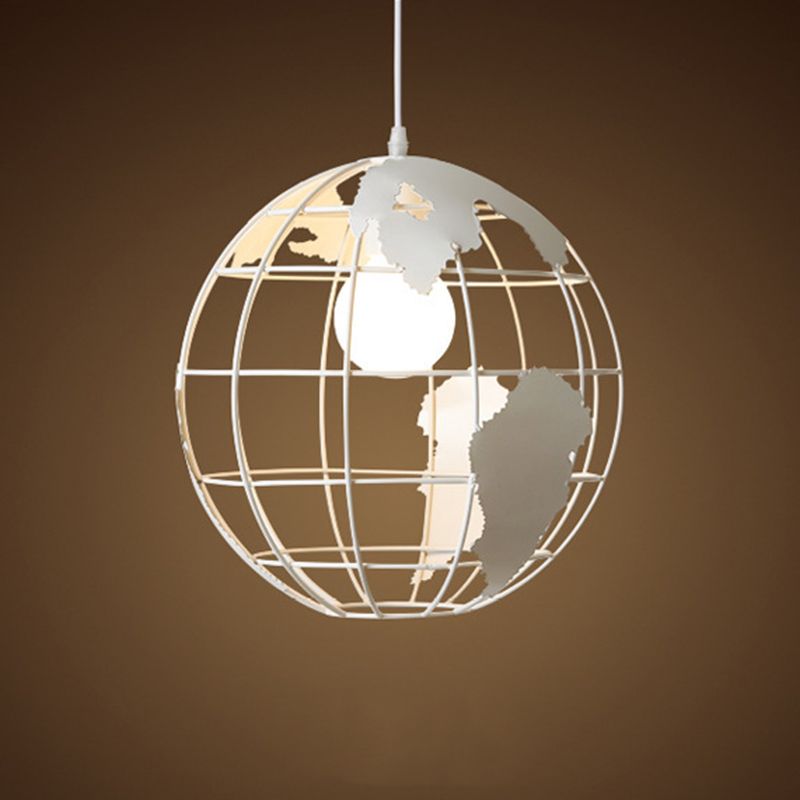 IJzeren Terrestrial Globe Hang Light Simplicity 1 Bulb Restaurant Hanglamp in het wit in het wit