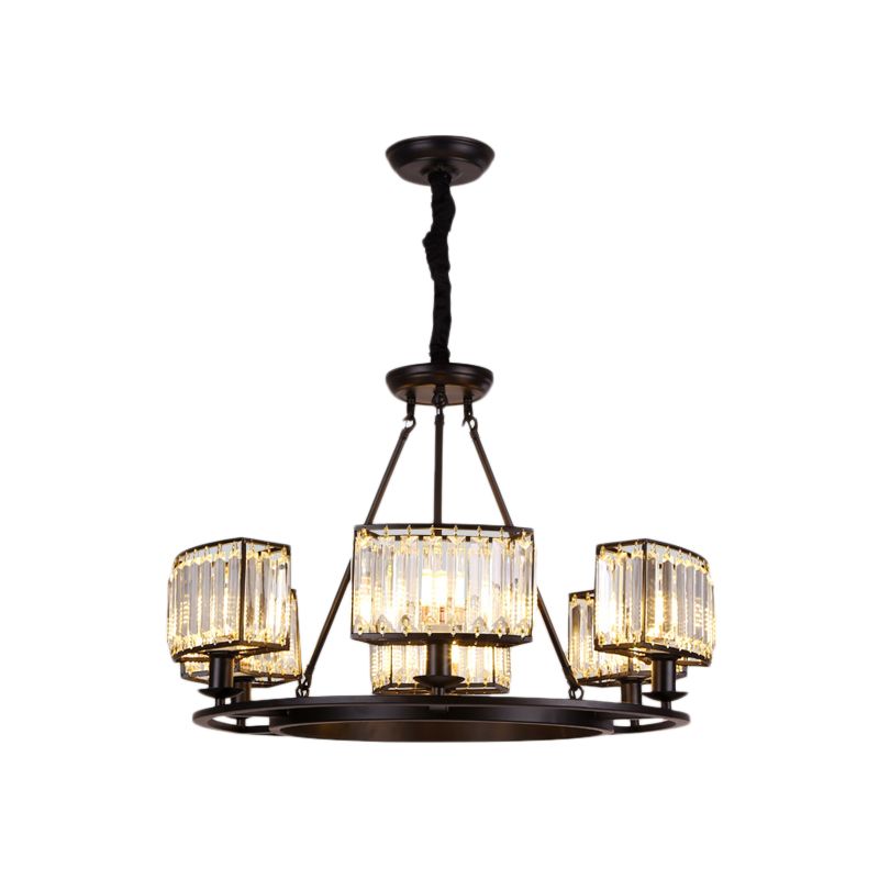 Black/Gold Circle Ceiling Chandelier Modernism Crystal 4/6 Lights Hanging Light Fixture for Bedroom