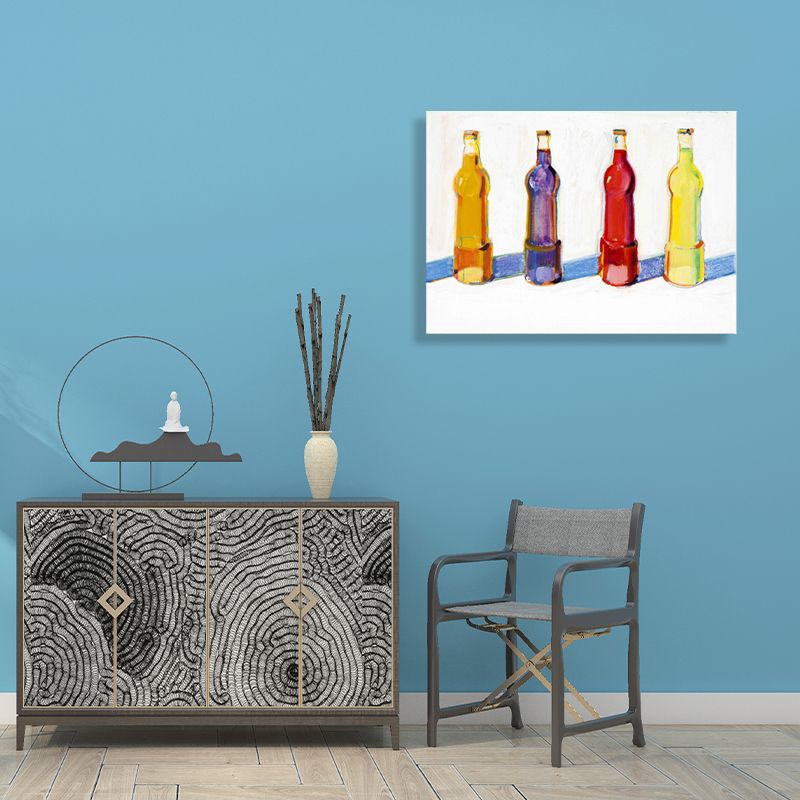 Beverage Bottles Wall Decor in Yellow Traditional Style Painting for Living Room