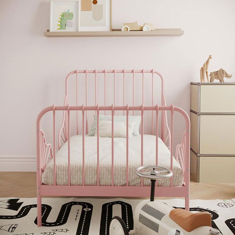 Contemporary Kids Bed Metal Slat Headboard Princess with Footboard Mattress