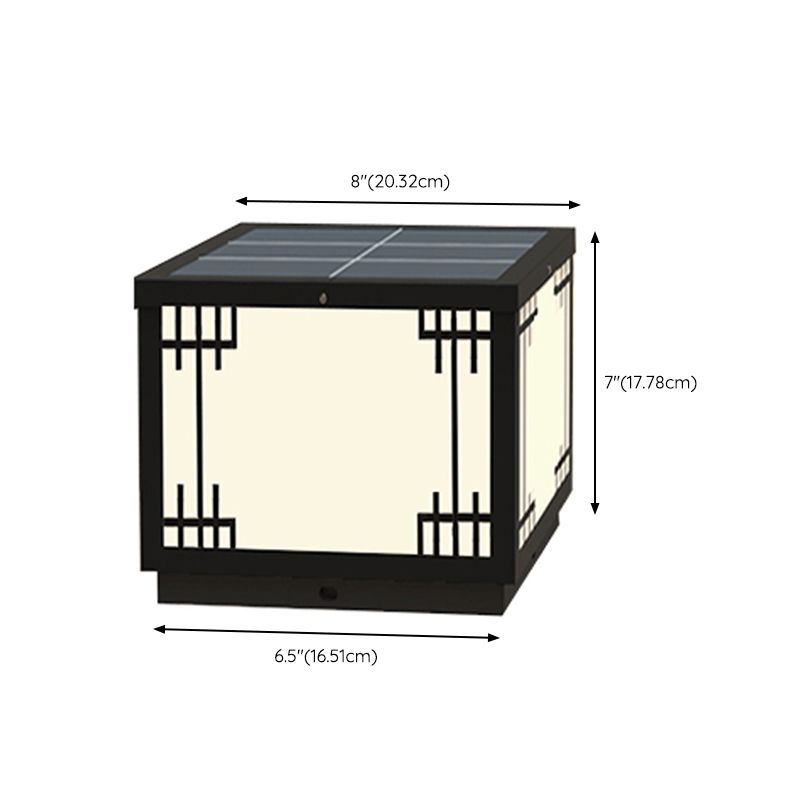 Black Solar Energy Pillar Lamp Modern Metal Square Outdoor Light for Garden