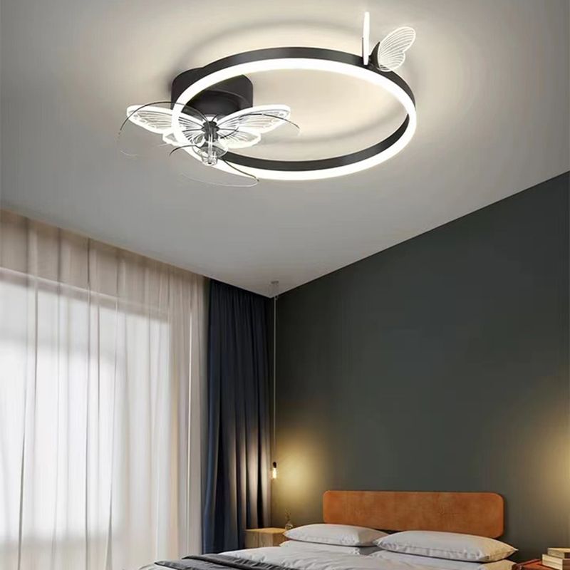 Contemporary LED Circle Fan Ceiling in Black / Gold Finish Metal Fan Lighting