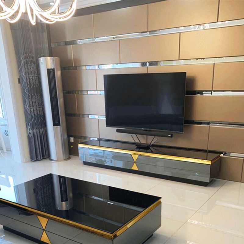 Glass Enclosed Storage TV Console Luxury TV Cabinet with Glide Drawers