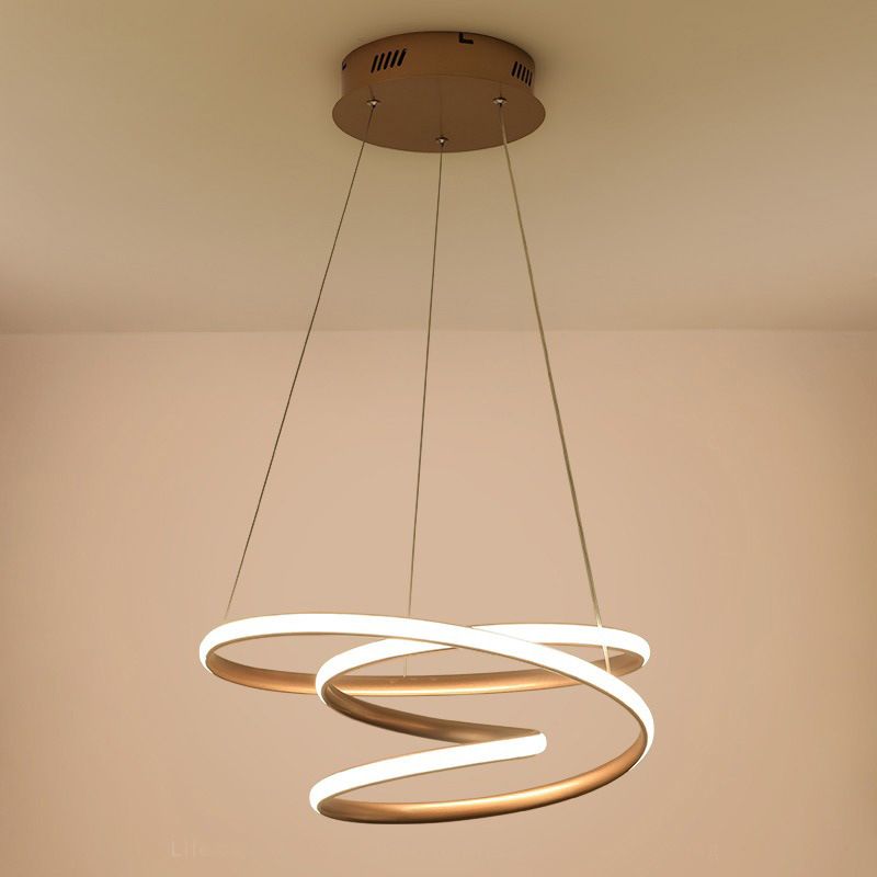 18"/23.5"/31.5" W Minimal Twisting Pendant Light Acrylic Dining Room LED Ceiling Chandelier in Gold, Warm/White Light