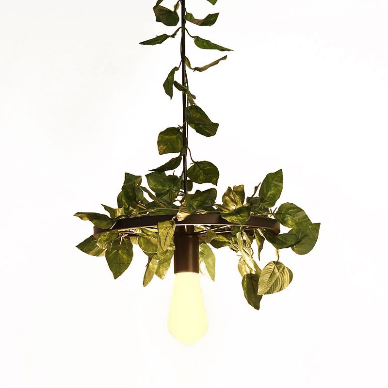 Bare Bulb Restaurant Pendant Lighting Industrial Metal 1 Bulb Green Plant LED Hanging Light