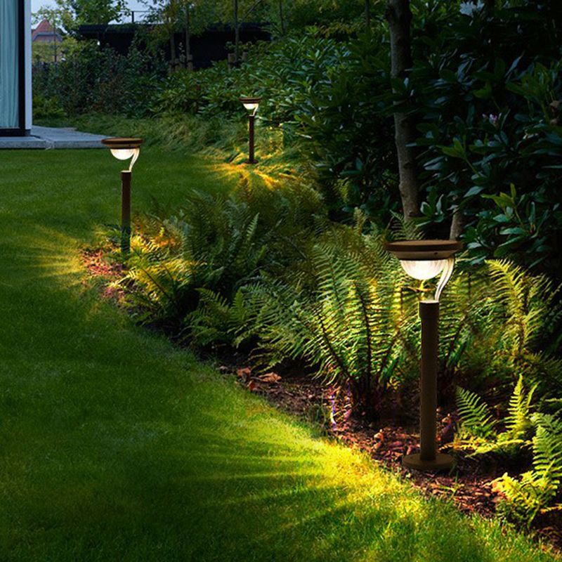 Garden Pond LED Pathway Light Simple Dark Grey Solar Stake Light with Bowl Plastic Shade