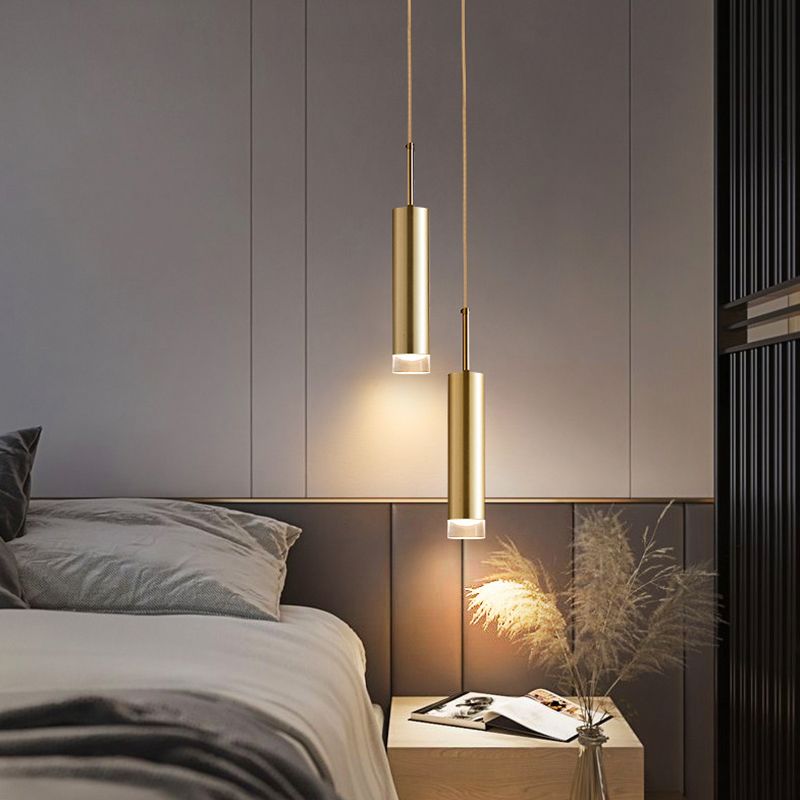 Nordic Style Metal Pendant Light Cylindrical Led Ceiling Lamp for Bedroom