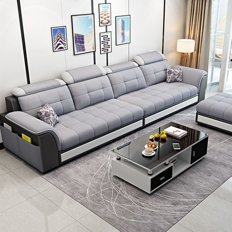 Modern Pillow Back Cushions Sectional 4-Seater Sofa with Storage