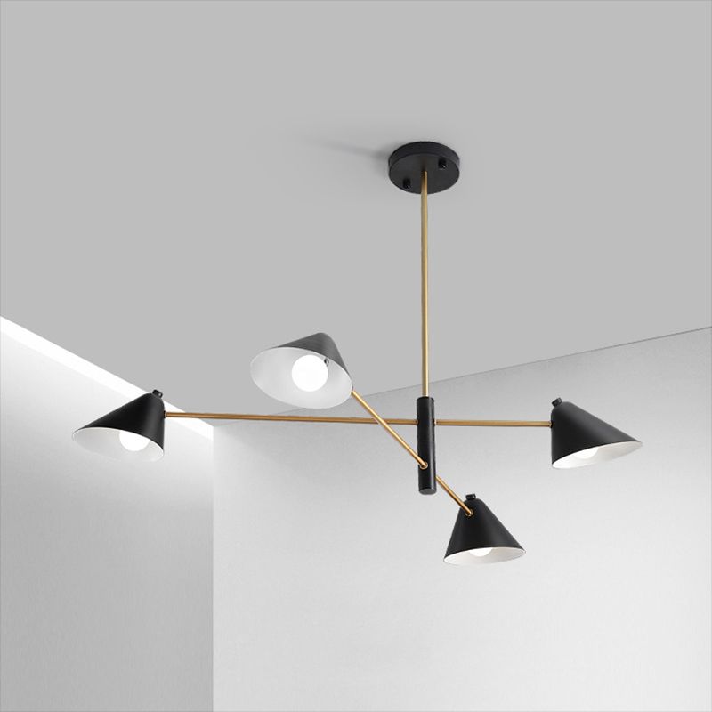 Black Cone Shade Chandelier Light 4/6/8 Lumières Métal contemporain lampe suspendue pour le salon