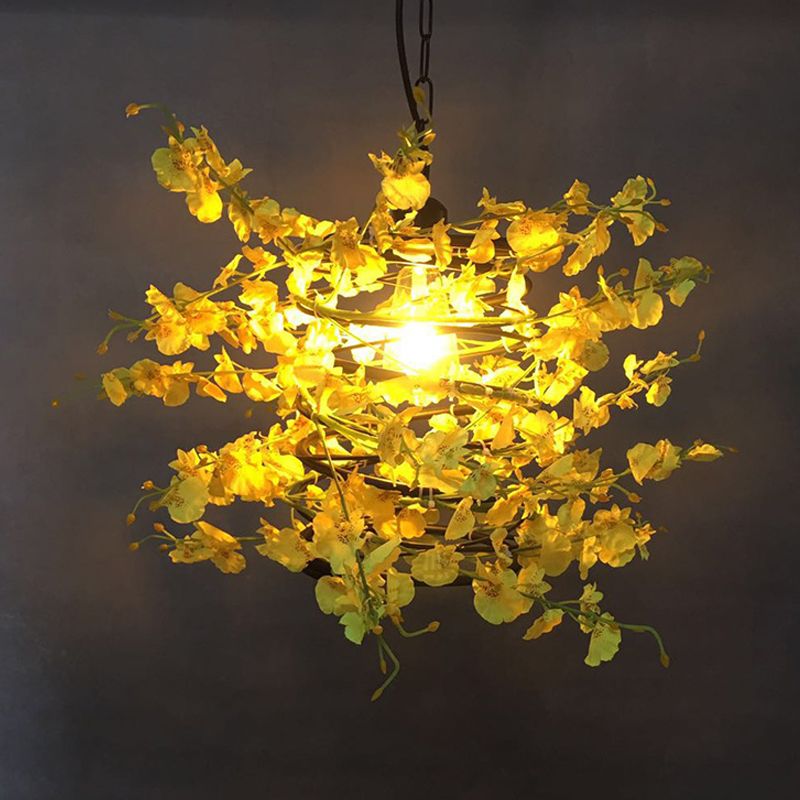 1 Head Metal Ceiling Light Antique Yellow and Green Plant Restaurant LED Down Lighting Pendant