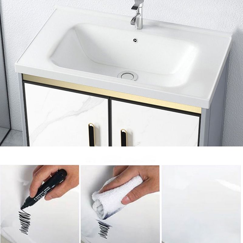 White Vanity Set Single Sink Freestanding Metal Mirror Bathroom Vanity with Faucet