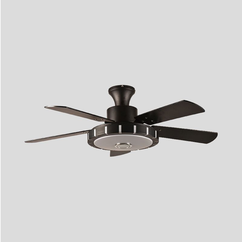 Éclairage de ventilateur suspendu en métal rond Rétro-salle à manger LED LED de plafond semi-lutin en noir avec 5 lames, 32 "de large