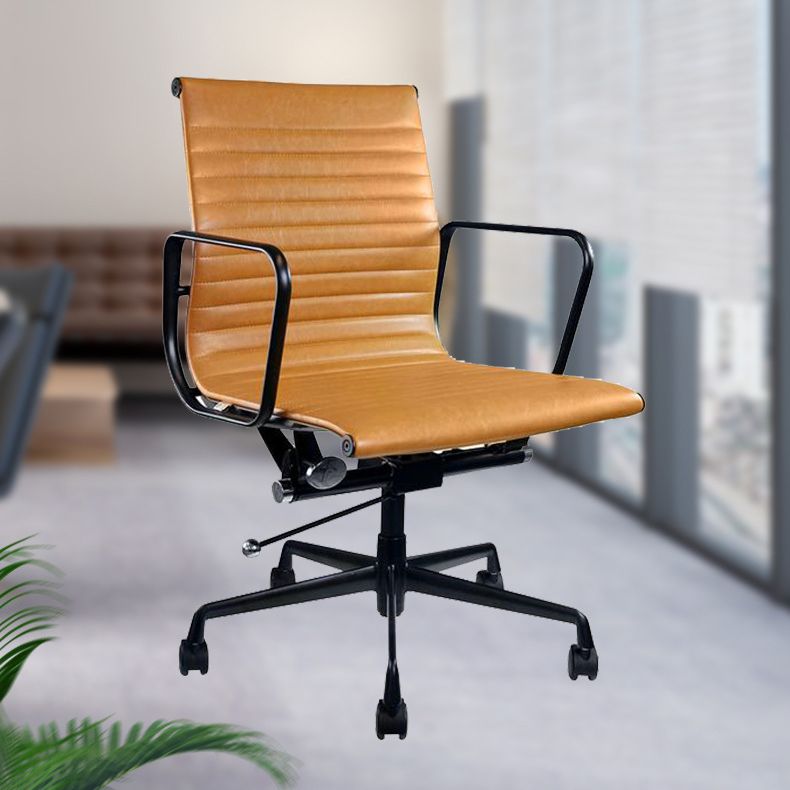 Contemporary Arm Chair Adjustable Seat Height Orange Leather Office Chair