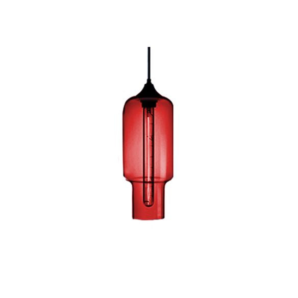 1 Light Ceiling Pendant Light with Bottle Glass Shade Contemporary Red/Brown/Blue Hanging Light