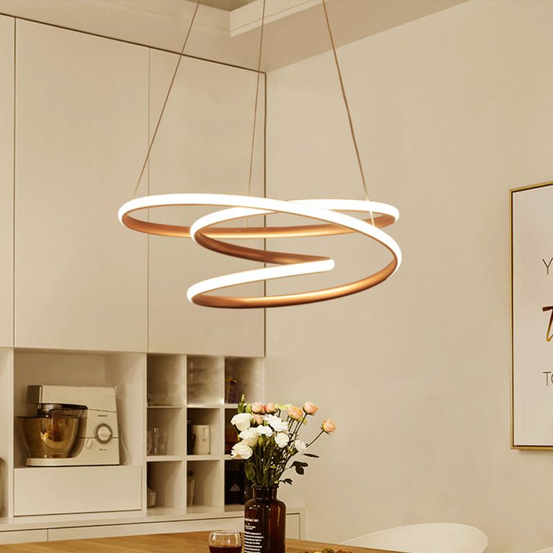 18"/23.5"/31.5" W Minimal Twisting Pendant Light Acrylic Dining Room LED Ceiling Chandelier in Gold, Warm/White Light