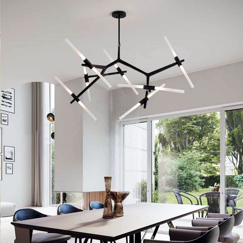 Modern Style Chandelier Light Fixture Branch Metal Hanging Light in Black