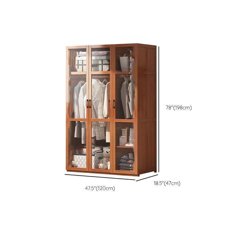 Brown Bamboo Wardrobe Armoire Modern Soft Close Doors Wardrobe