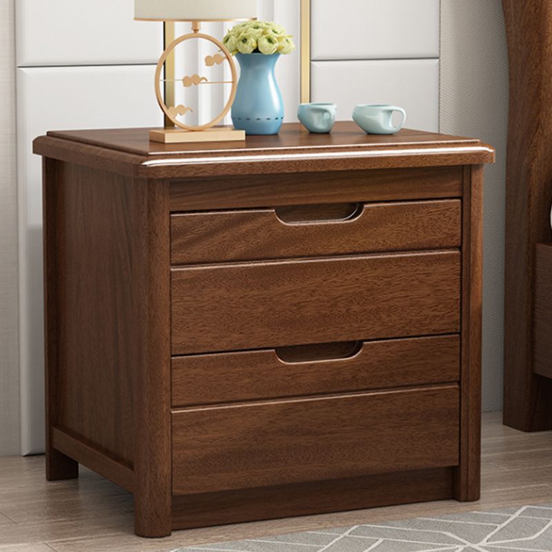 Solid Wood 20" Bed Nightstand 2-Drawer Walnut Modern Night Table