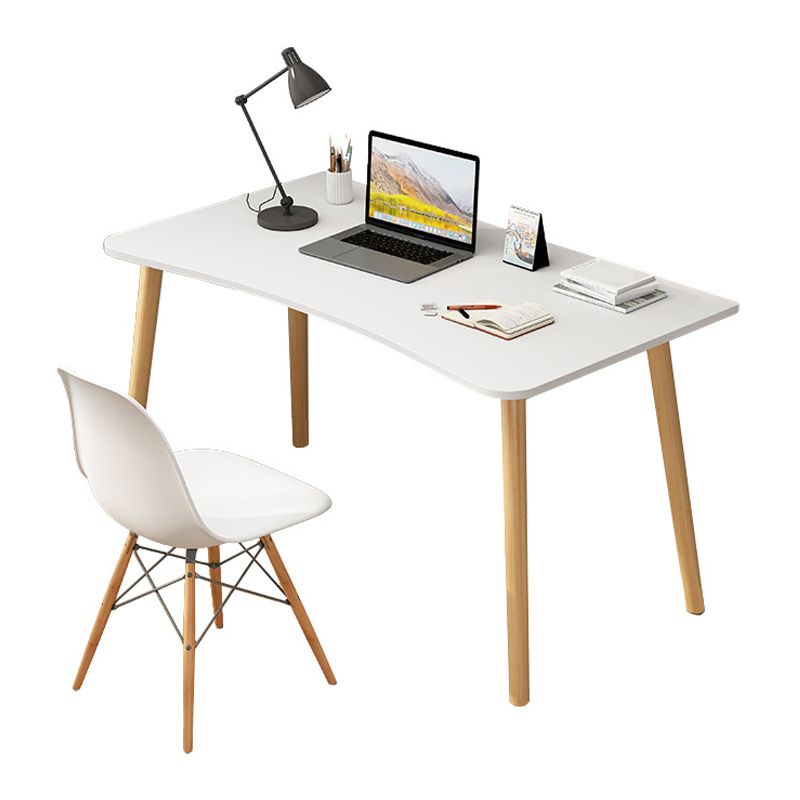 Modern White and Brown Office Desk Parsons Wooden Curved Writing Desk for Bedroom