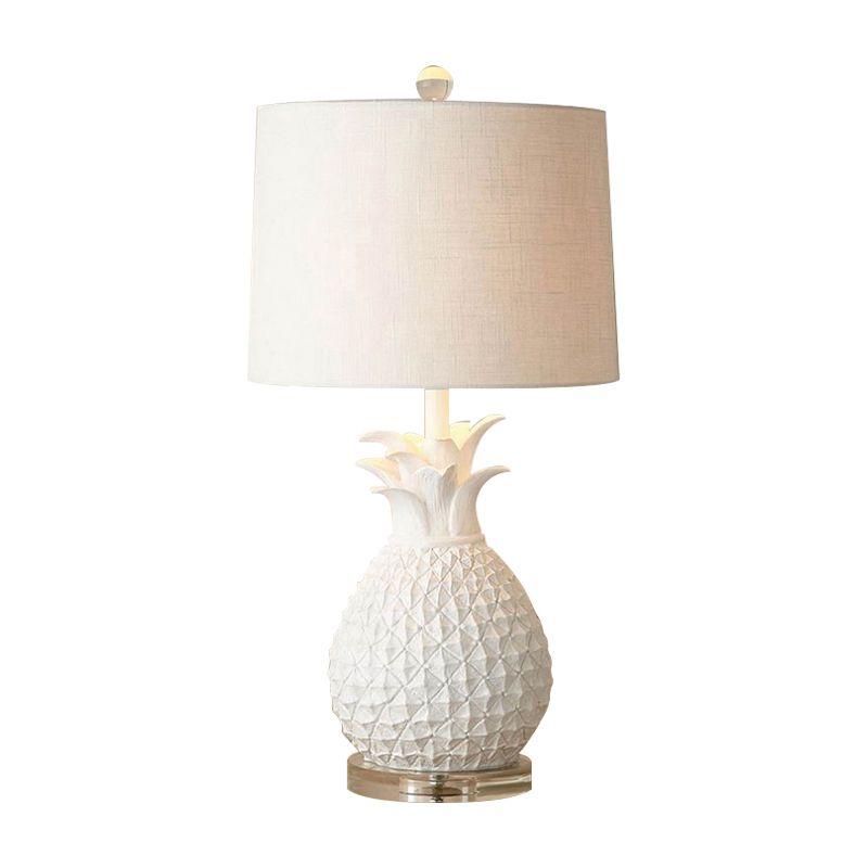 Resin Pineapple Night Lighting Cartoon 1 Bulb White/Yellow Table Lamp with Drum Fabric Shade