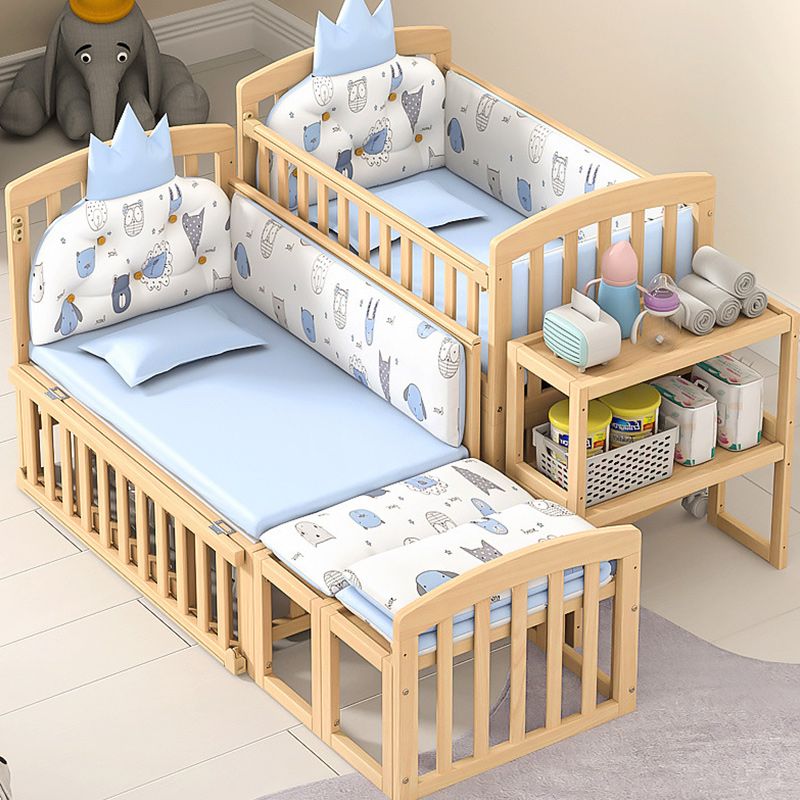 Modern Solid Wood Nursery Crib Guardrail Baby Crib with Storage