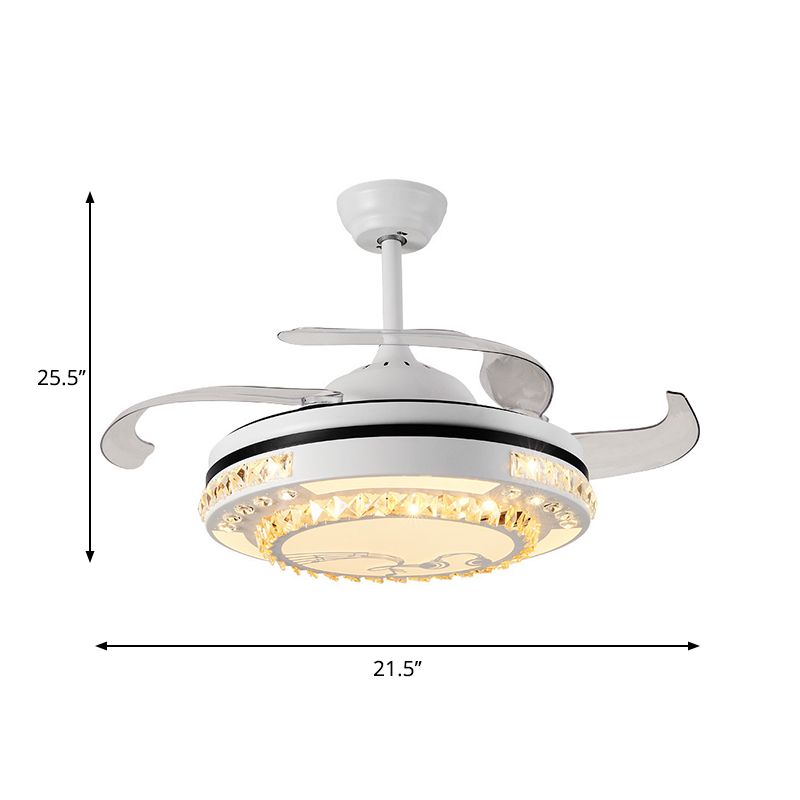 LED -ronde hanger ventilatorlamp Modern Witte Clear Crystal Blocks Semi Flush met 4 Blades, 21,5 "breed