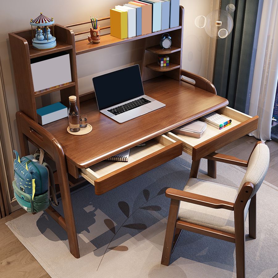 Wooden Adjustable Desk and Chair Set Kids Writing Desks with Hutch and Drawers