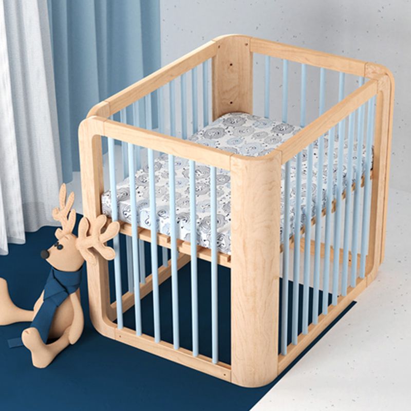 Scandinavian with Casters/Wheels Crib Light Wood with Guardrail Nursery Crib