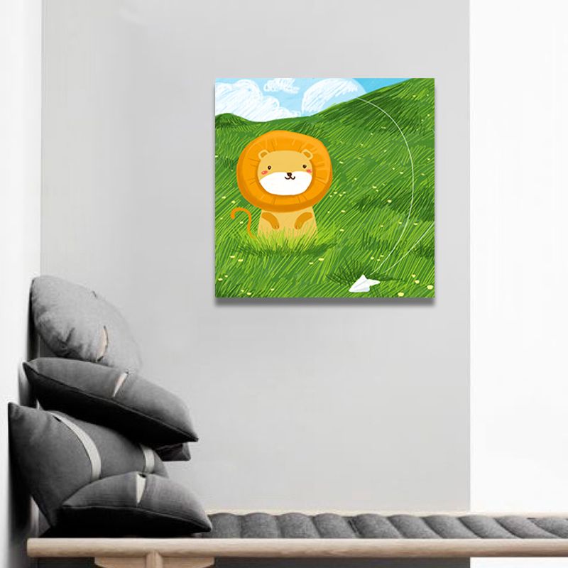 Cartoon Animal Wall Art Print Canvas Textured Soft Color Wall Decor for Baby Room