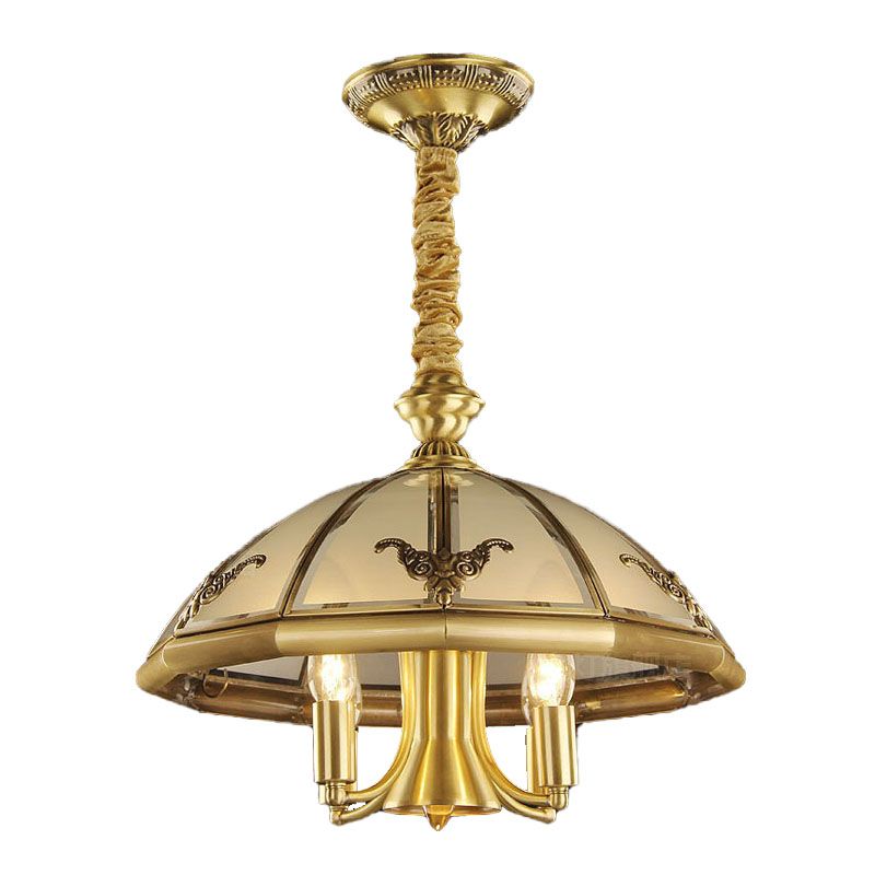 5 bulbes lustre en verre sableux Colonial Colonial Brass Dome Bedroom Pendant Lighting