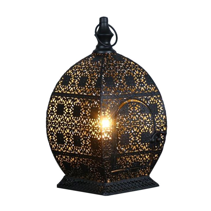 5"/6.5" Wide 1 Head Candlestick Light Antiqued Hollowed Out Metal Nightstand Lamp in Black