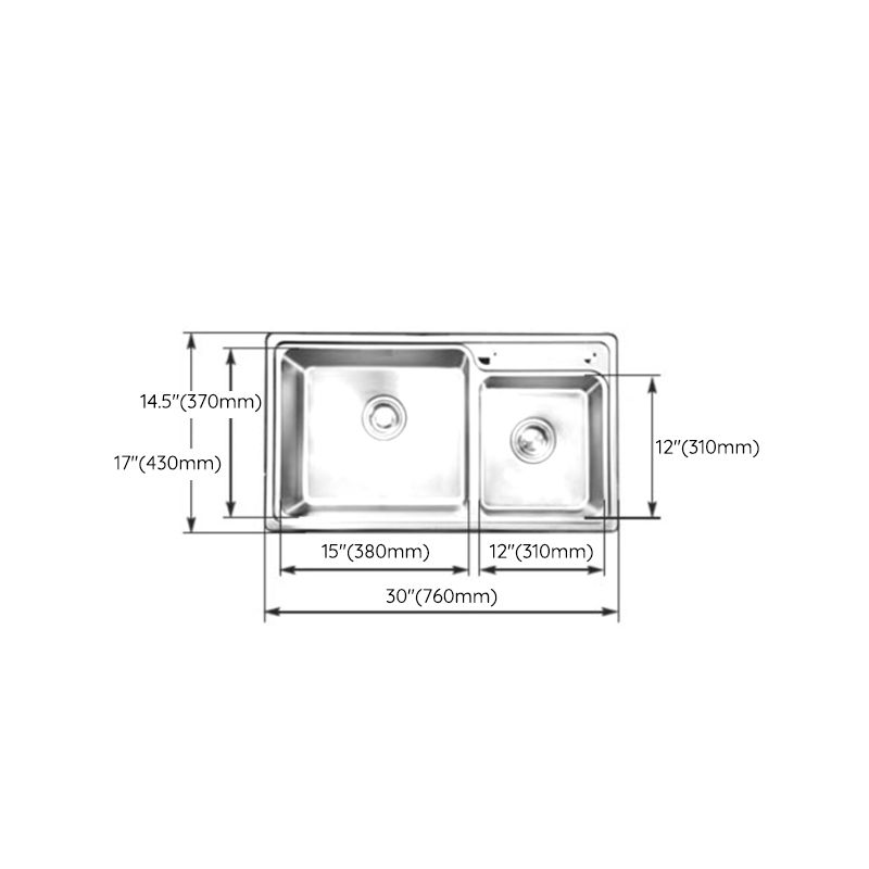 Rectangle 2 Holes Kitchen Sink Stainless Steel Double Basin Sink