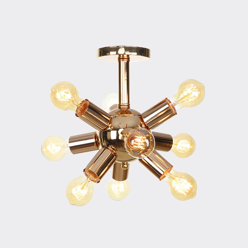 Chrome/Gold Sputnik Semi Flush Mount Vintage Iron 6/9/12 Lights Restaurant Flush Ceiling Lamp Fixture