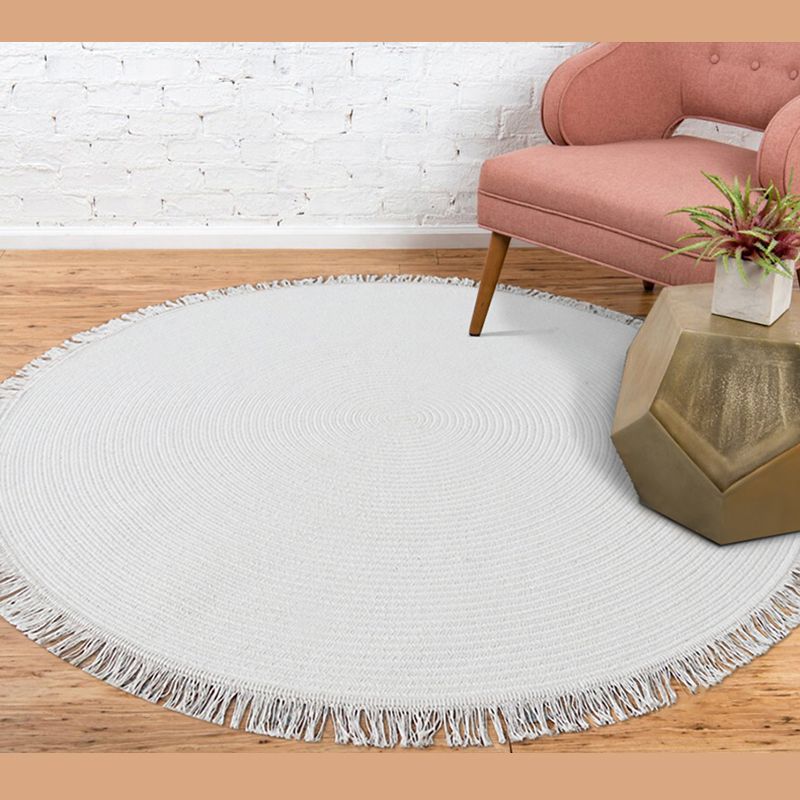 Round Indoor Rug Solid Color Modern Cotton Blend Area Carpet for Living Room