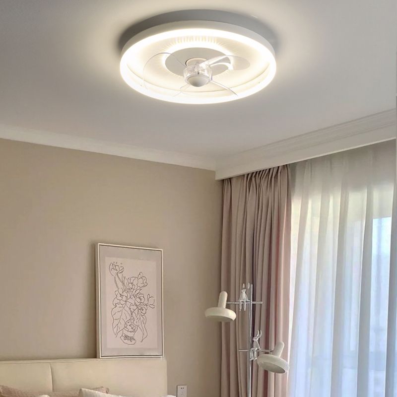 Contemporary 2-Light White Ceiling Fan Lamp LED Ceiling Fan Light for Bedroom