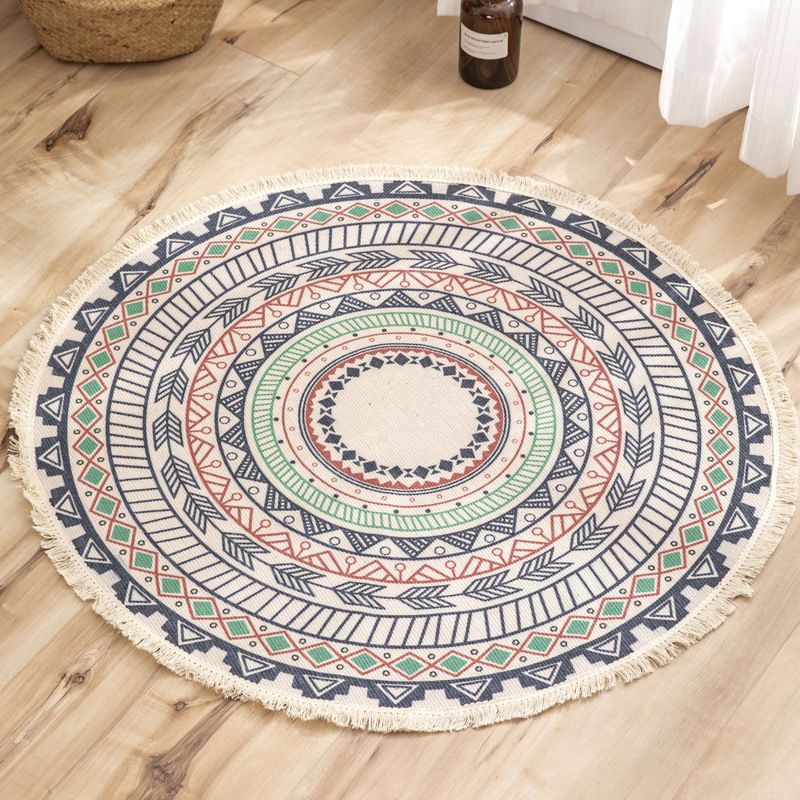 Moroccan Geometric Printed Rug Multi-Color Cotton Area Carpet Easy Care Pet Friendly Indoor Rug for Bedroom