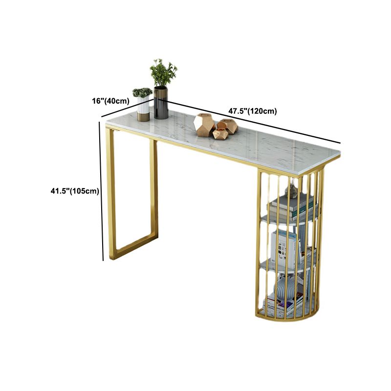 Gold Living Room Pub Height Dining Table Marble Contemporary Bistro Table with Storage